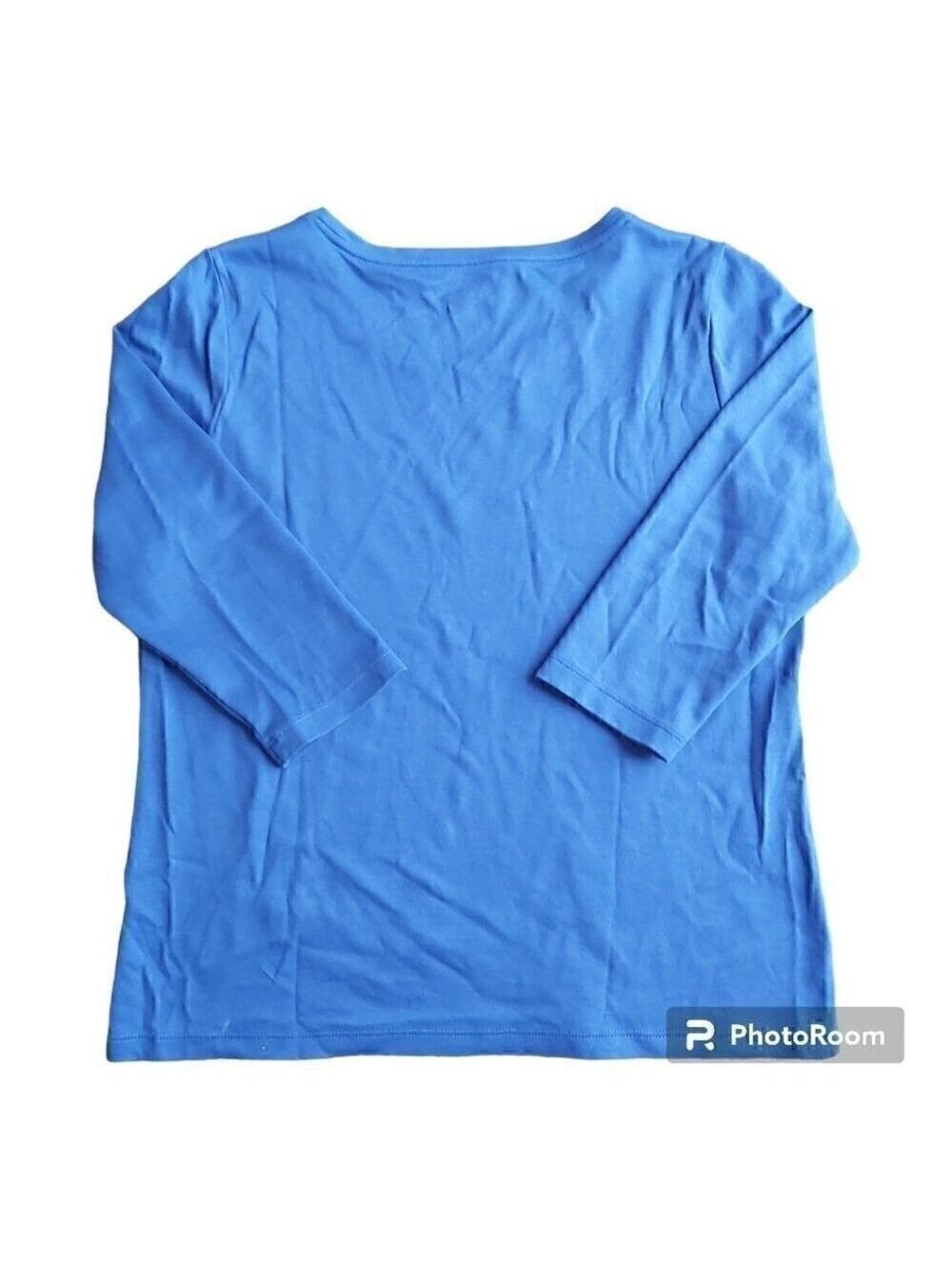 L.L. Bean 100% Supima Cotton 3/4 Sleeve Royal Blue Top - Size Small Petite - Picture 2 of 7
